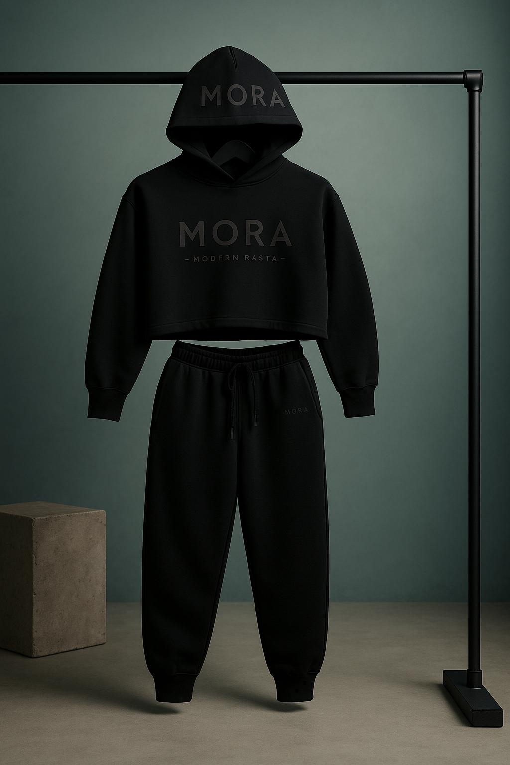 Heavy Black on Black Open-Back Tracksuit
