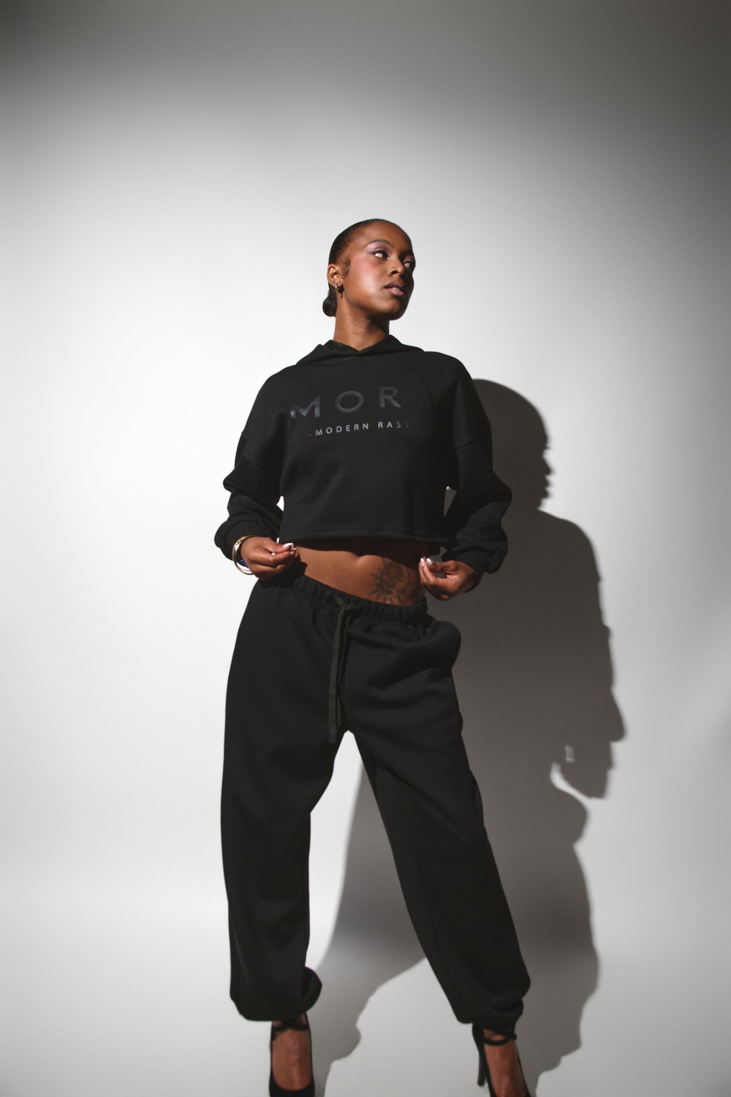 Heavy Black on Black Open-Back Tracksuit